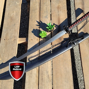 Handmade Japanese Anime Manga Katana Samurai Sword Black Blade Wooden Scabbard