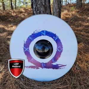 Norse God of Viking Runes Fimbulwinter Ragnarök War Wooden Viking Round Shield Blue White