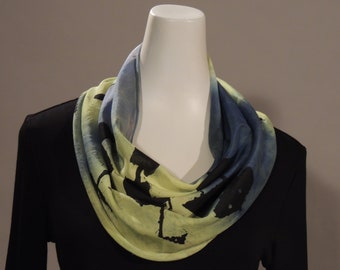 Hand dyed cowl , lime, teal