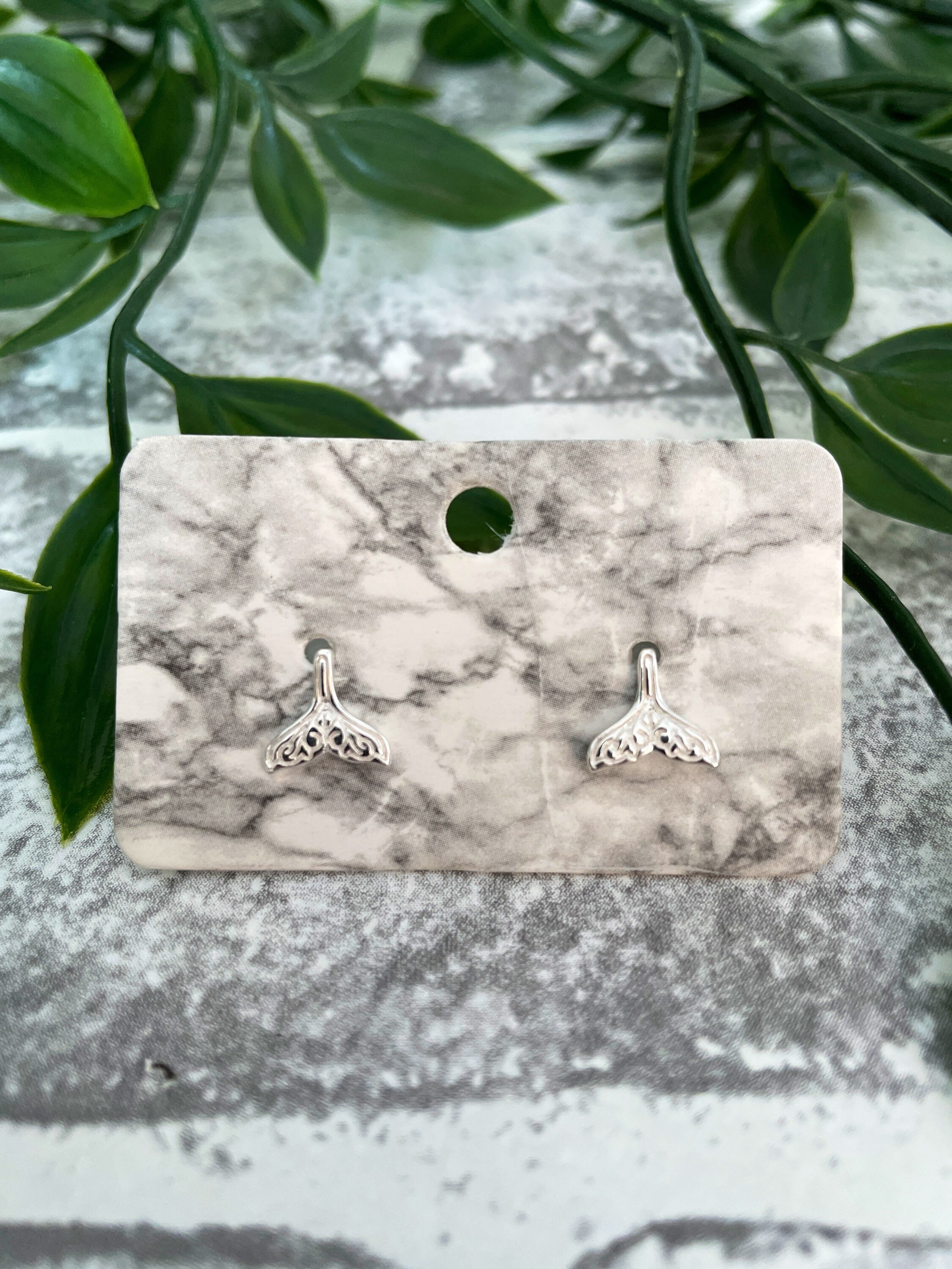 Silver Ocean Whale Tail Save Our Oceans Stud Earrings On Presentation Card Perfect Birthday Anniversary Friend Gift for loved ones!