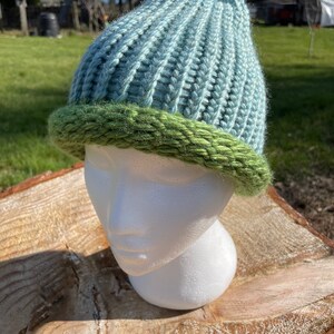 Turquoise with Green Brim Knit Beanie