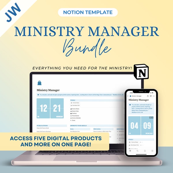 JW Bundle | MINISTRY MANAGER | Pioneer Planner Journal Organizer | Notion Template