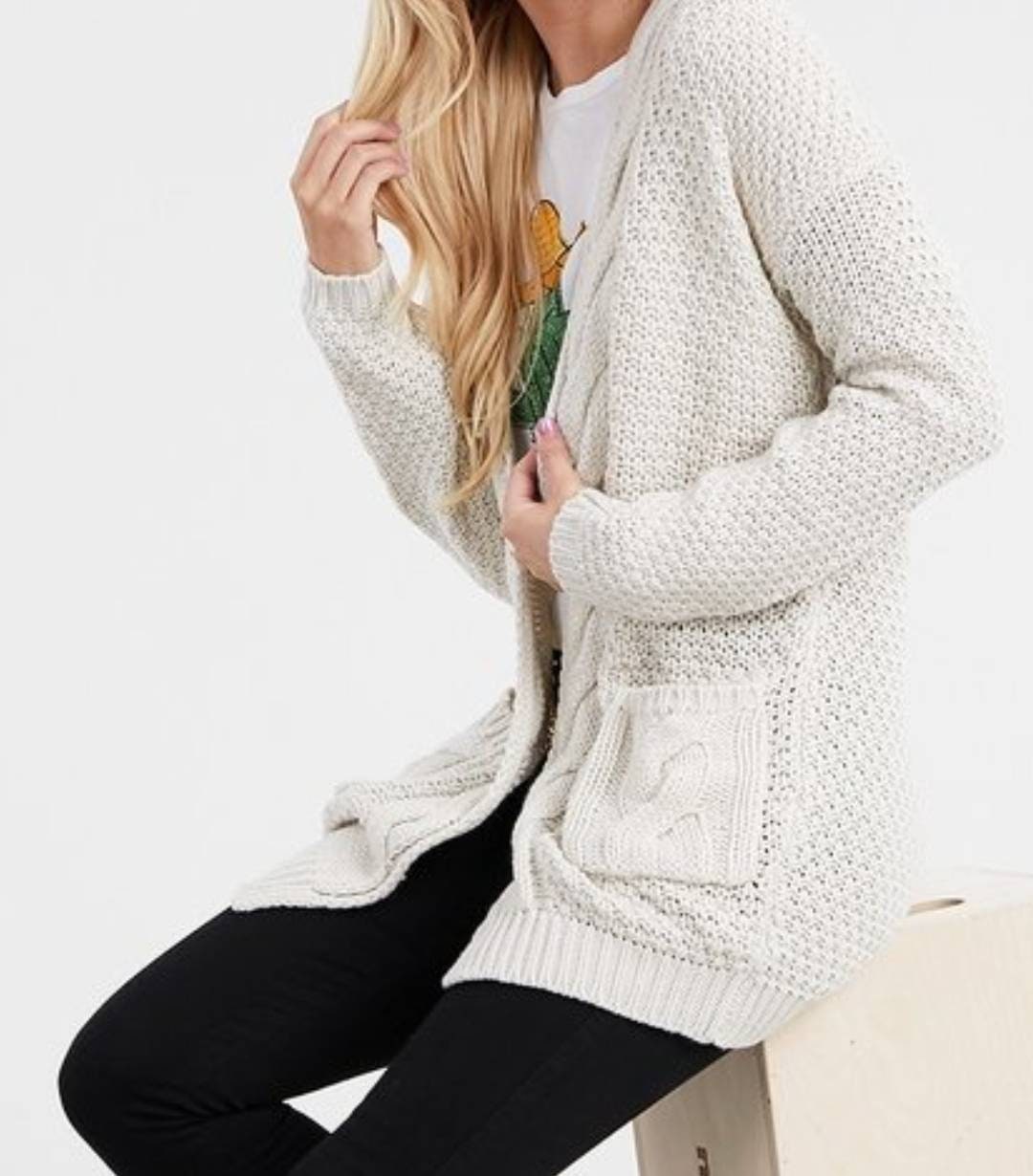 Ivory Cable Knit Cardigan with pockets Etsy