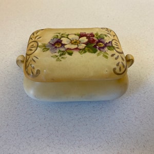Vintage jewelry box, trinket dish, porcelain, painted, floral, beautiful design, Victorian