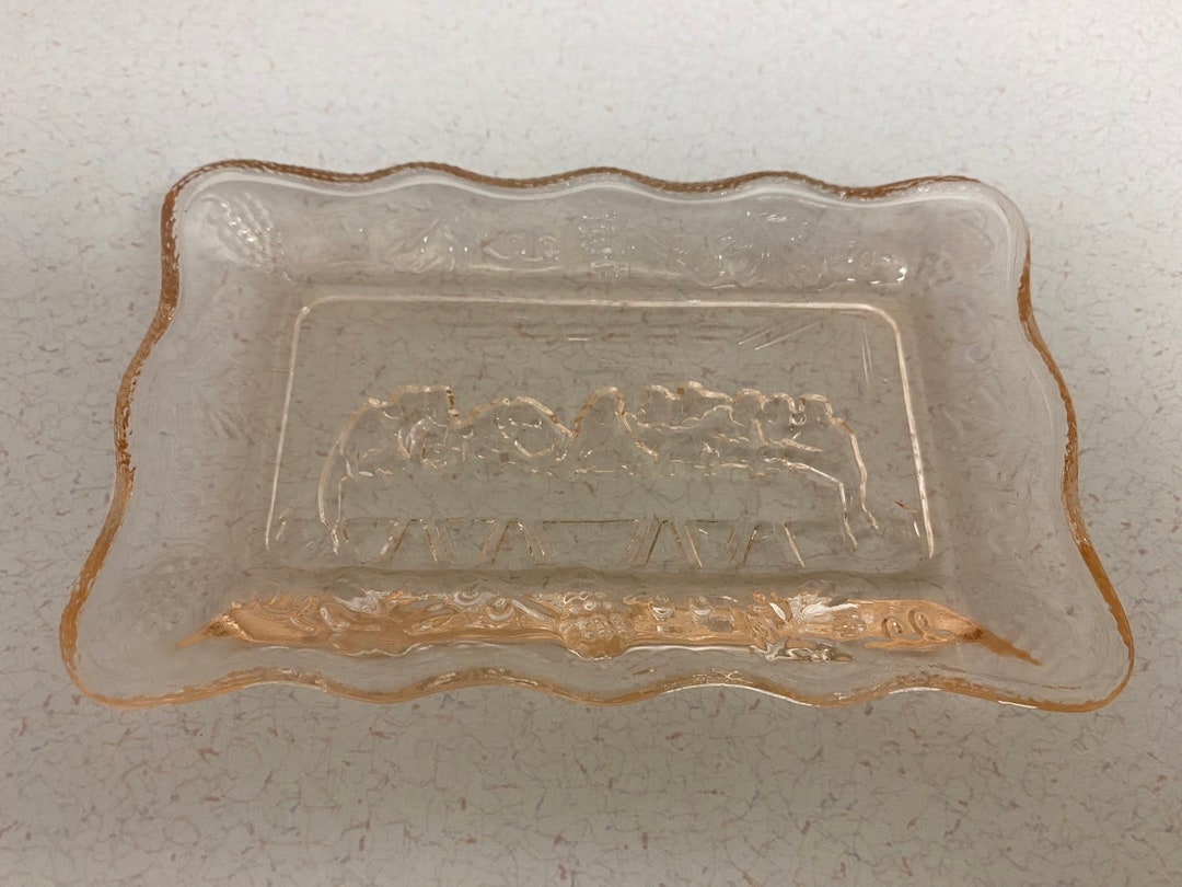 Vintage Pink Depression Glass Last Supper Tray Dish Etsy