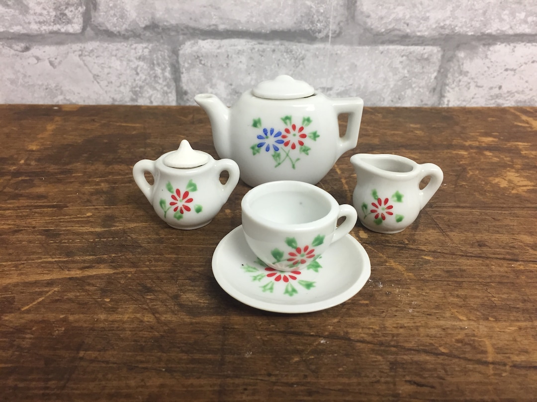 Vintage Miniature China Tea Set, Made in Japan, Teapot, Sugar and