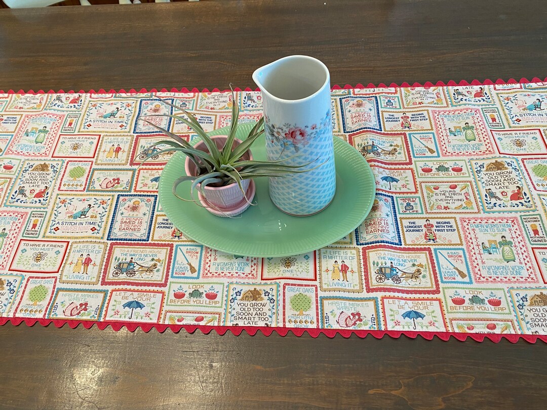 Red Ric Rac Table Runner Table Runner, Mercantile by Lori Holt, Lightweight Canvas Fabric, Old ...