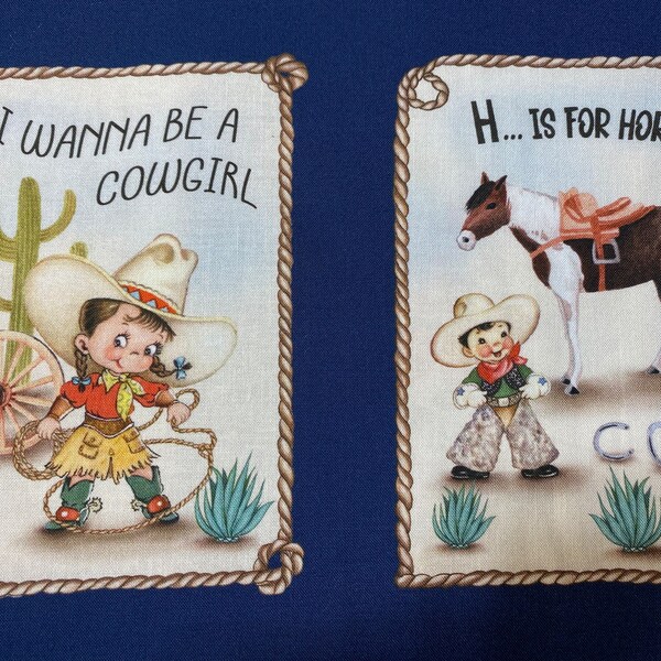 Fabric, L'il Cowhands by Michael Miller, Happy Trails, by the yard, Vintage Retro Western, cowboy, cowgirl, Southwest, cactus, ranch CX11513