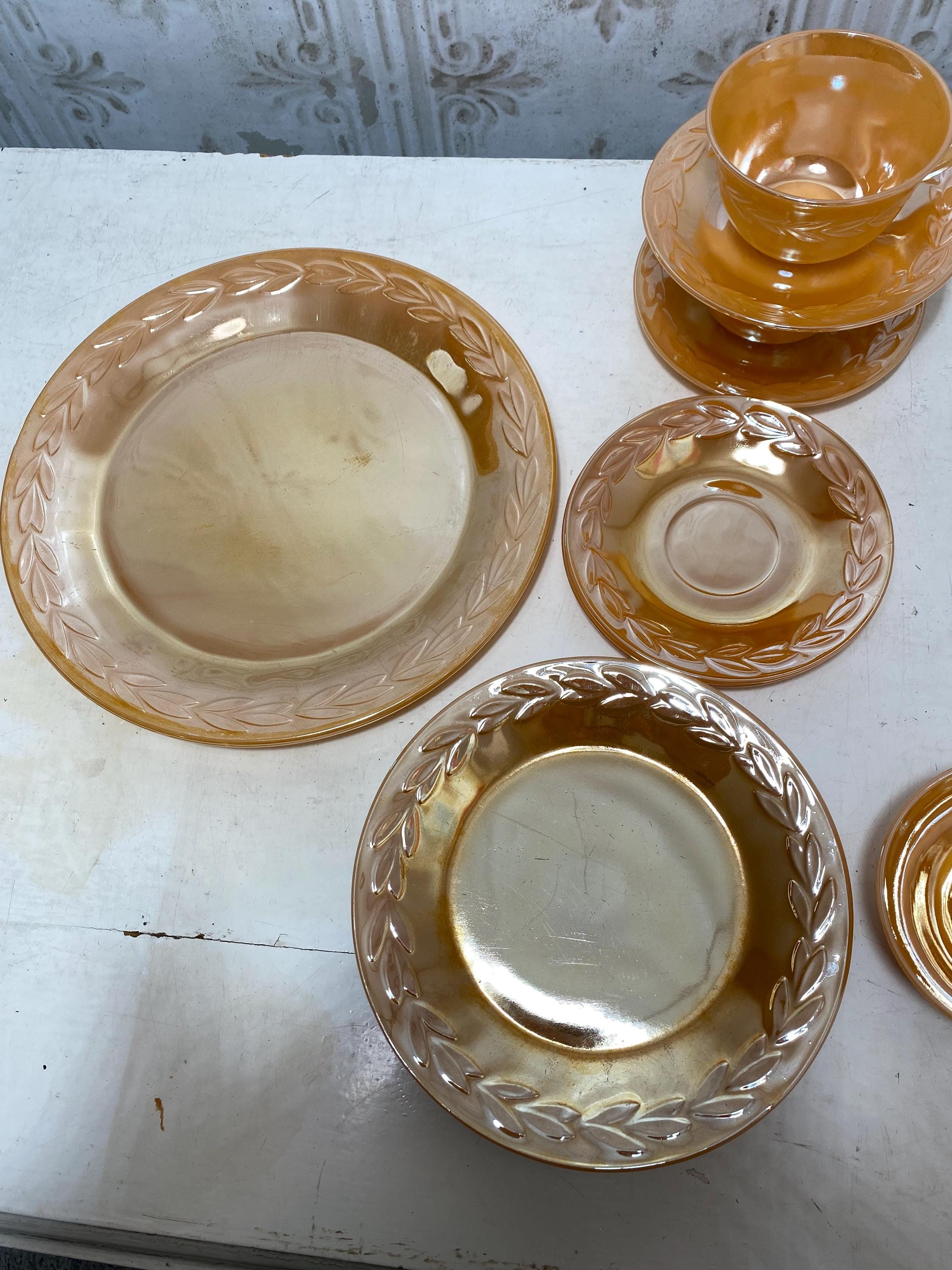 Vintage Fire King Peach Lustre Dinnerware Set, 15 Pieces, 11