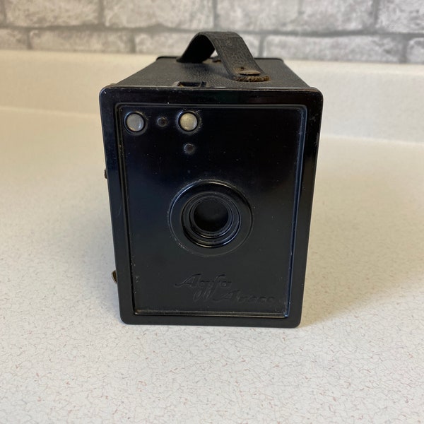 Vintage Camera, box camera, Agfa Ansco, Black, handle, photography, office decor