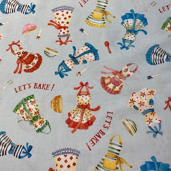 Fabric, Retro Aprons, Baked with Love by Michael Miller, Designed by Louise Nisbet, by the yard, half yard, fat quarter. Vintage Kitchen