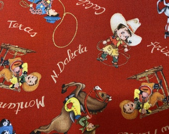 Fabric, Whoa, Nellie! by Michael Miller, Happy Trails, by the yard, half yard, fat quarter. Vintage Retro Western, cowboy, ranch CX11508-RED