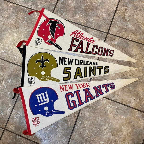 Vintage Felt Pennant, Banner, Sold Individually, NFL, New York Giants, New Orleans Saints, Atlanta Falcons, 1967, game room decor