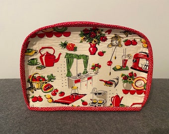 D. Two slice toaster Cover, Vintage Kitchen, Retro Fifties Kitchen, Reversible, Washable, Vintage Style, farmhouse