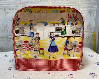 D. Mixer Cover, Retro Fifties Kitchen Ladies, fits Kitchen Aid Classic Mixer, Reversible, Washable, Vintage Style, farmhouse, stand mixer