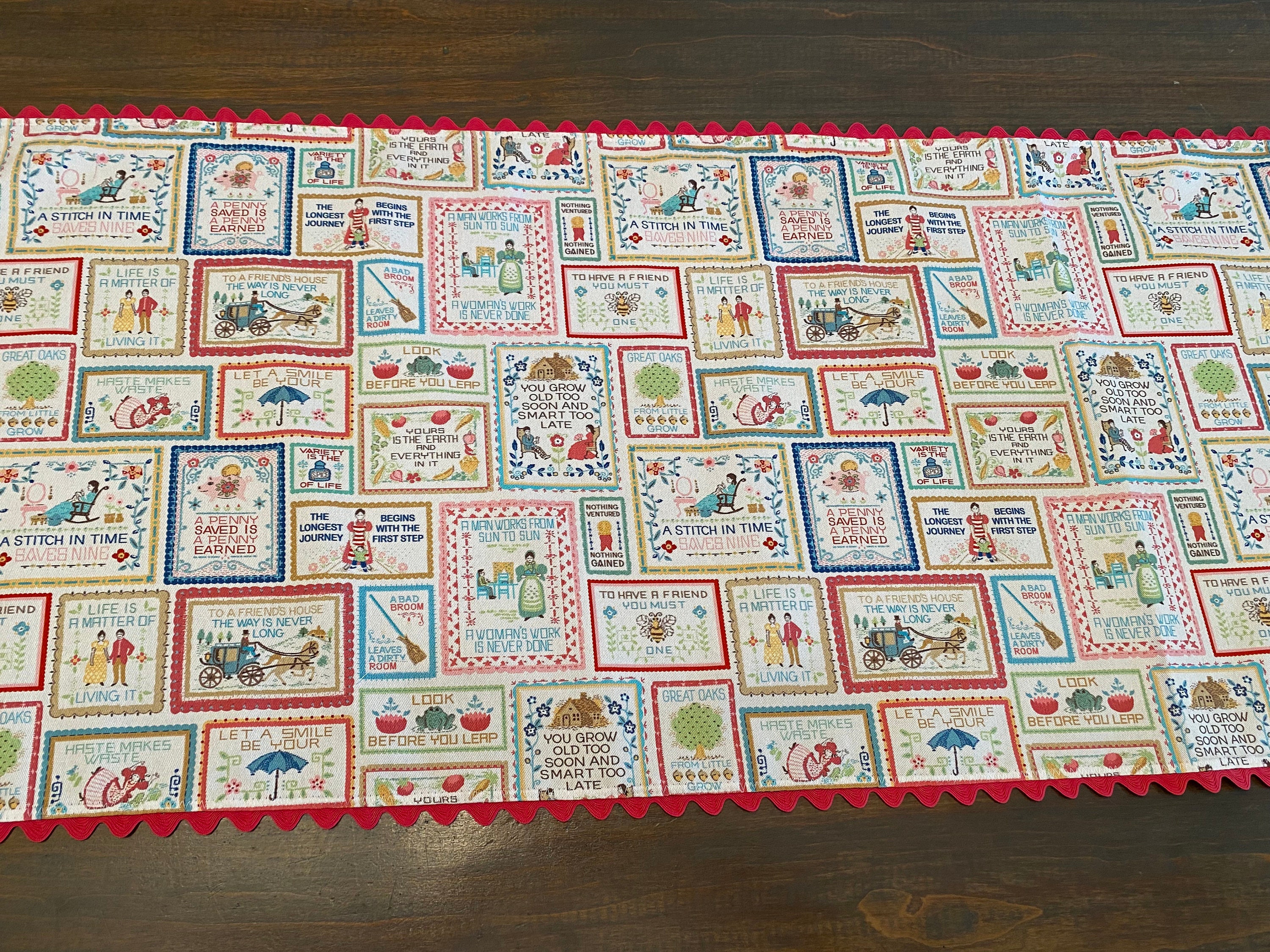 Red Ric Rac Table Runner Table Runner, Mercantile by Lori Holt, Lightweight Canvas Fabric, Old ...