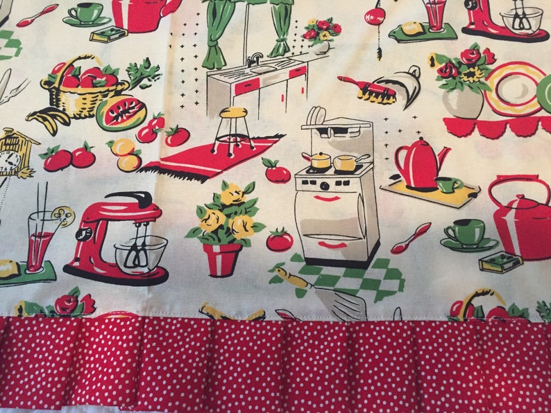 Fifties retro style kitchen curtain valance. Red and white Etsy