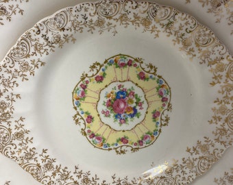 Vintage China Dinnerware, Limoges Toledo Delight, Warranted 22 Karat Gold, floral center with gold filigree trim, sold individually