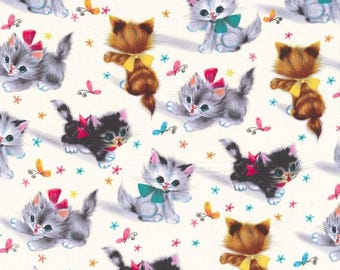 Fabric, Kitties by Michael Miller, **End of bolt"*, Vintage Retro Kitty, Nostalgic, Playful, Nursery. CX3696-CREME