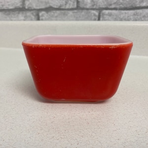 Vintage Pyrex Refrigerator Dish, Red, 1 1/2 cup size, 1950s, 501, retro