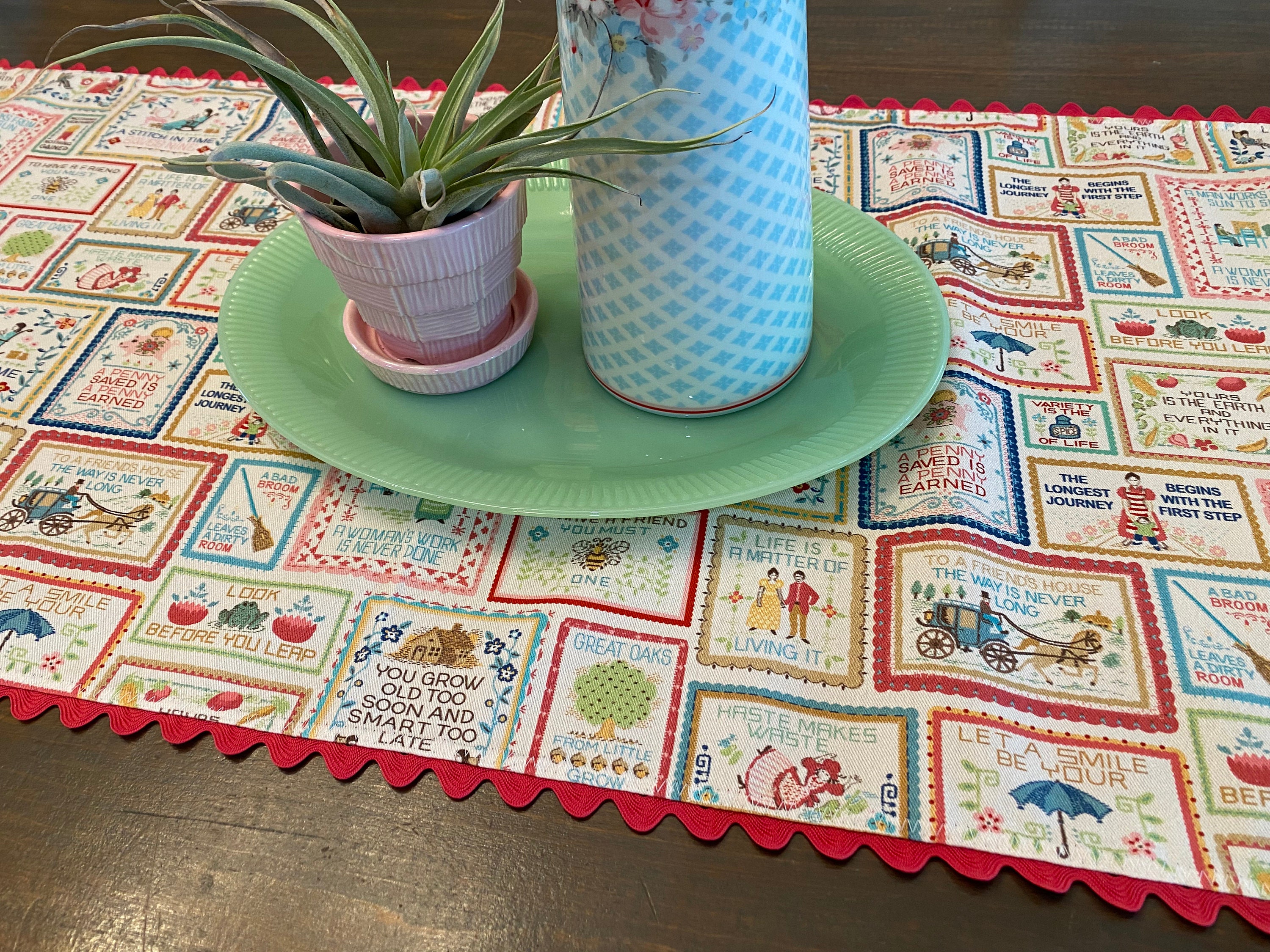 Red Ric Rac Table Runner Table Runner, Mercantile by Lori Holt, Lightweight Canvas Fabric, Old ...