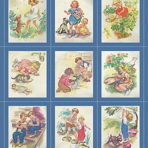 Fabric Panel, Simple Pleasures by American Jane for Riley Blake,  35.5&quot;x43&quot; Panel, Cotton,  Vintage Retro Kids, 50&#39;s kids, PD16660-PANEL