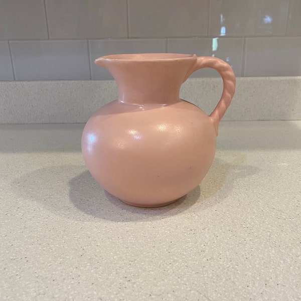 Vintage Royal Haeggar pink pitcher, 1940's, rope style handle, cottage core decor, shabby chic