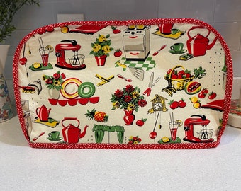 D. Four slice toaster Cover, Vintage Kitchen, Retro Kitchen items, Reversible, Washable, Vintage Style, farmhouse, appliance cover, custom