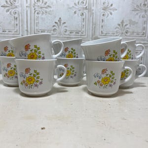 Vintage set of 10 Spring Meadow Corelle Corning ware coffee cups mugs, cottage core, pastel floral design