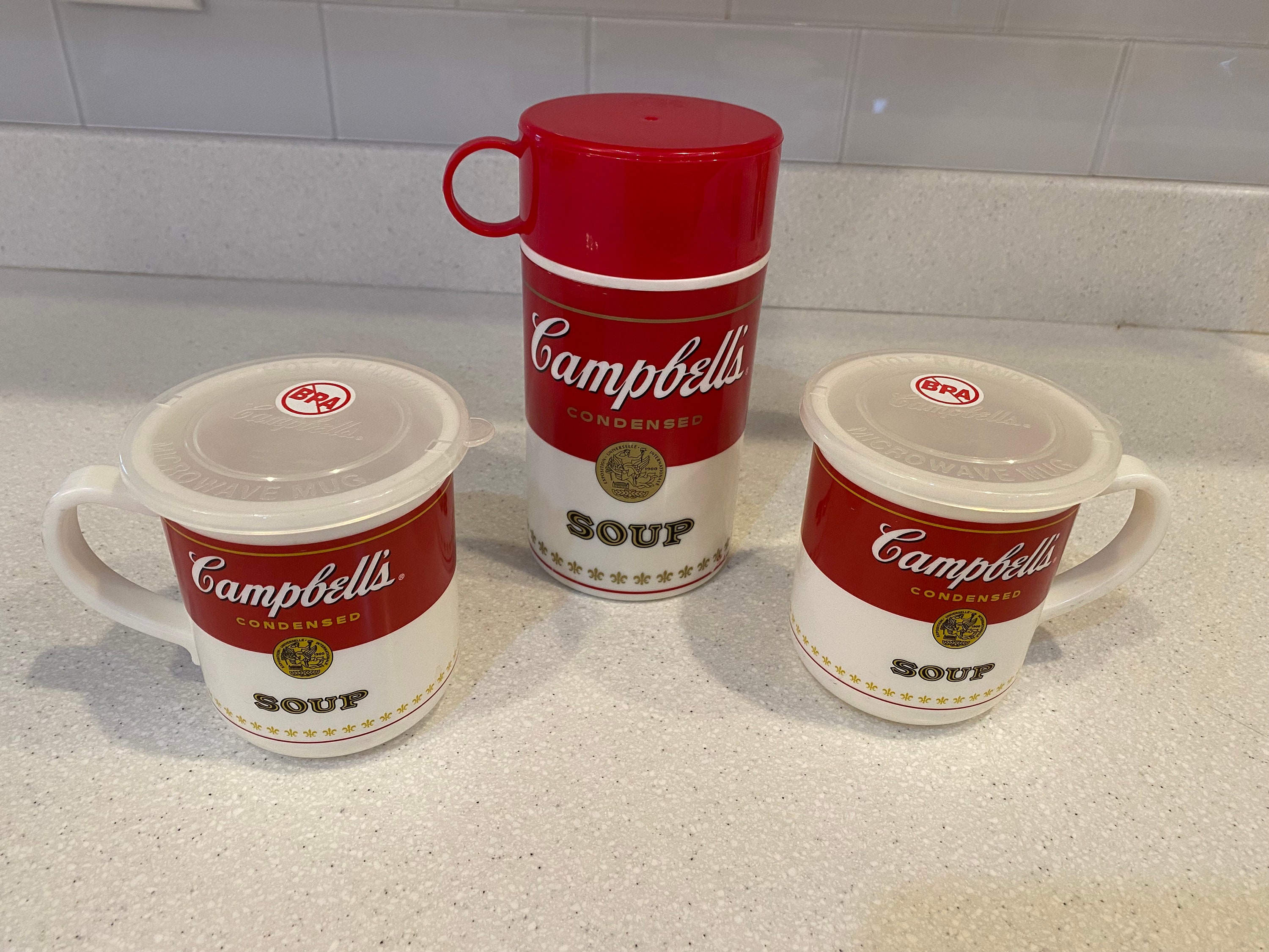Vintage '90s Campbell Soup Insulated Travel Container and 2 Mugs