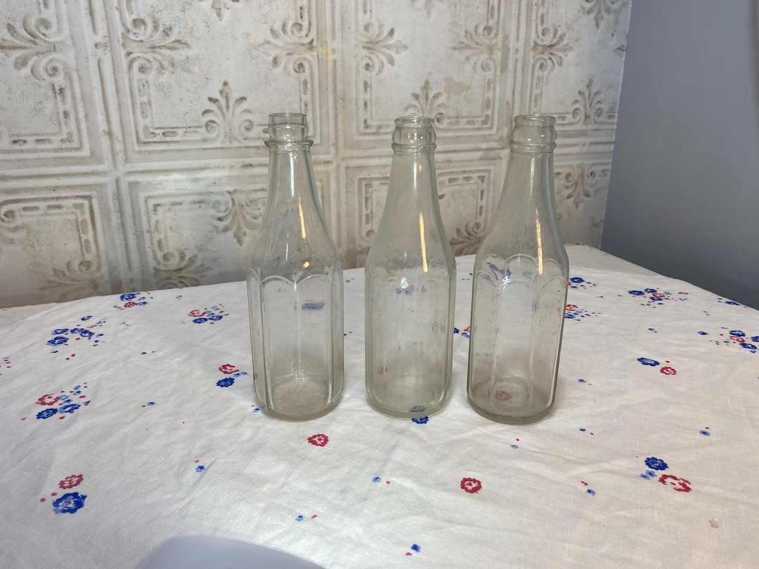 Vintage, Set of 3 Heinz Ketchup Glass Bottles, Octagon Catsup, Paneled