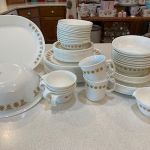 Vintage Corelle Butterfly Gold, sold individually, platter, dinner, salad, dessert & saucer plates, serving, cereal, berry bowls, mugs, cups