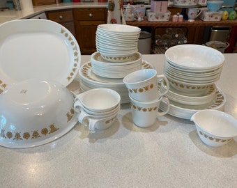 Vintage Corelle Butterfly Gold, sold individually, platter, dinner, salad, dessert & saucer plates, serving, cereal, berry bowls, mugs, cups