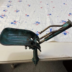 Vintage Antique &quot;Home Cherry Stoner&quot;, cherry pitter, patent 1917, cast iron with original blue paint, working condition, clamp, kitchen ware