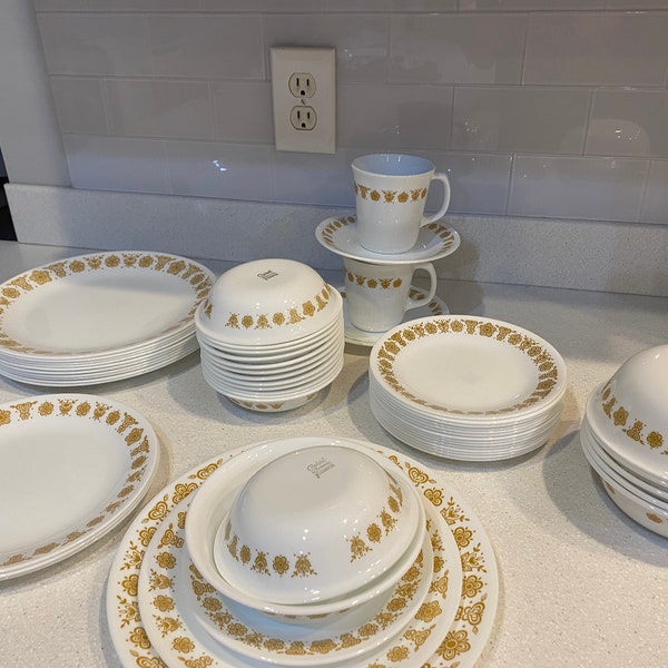 Vintage Corelle Butterfly Gold, sold individually, dinner plates, salad plates, dessert plate, cereal bowls, berry bowls, mug and saucer