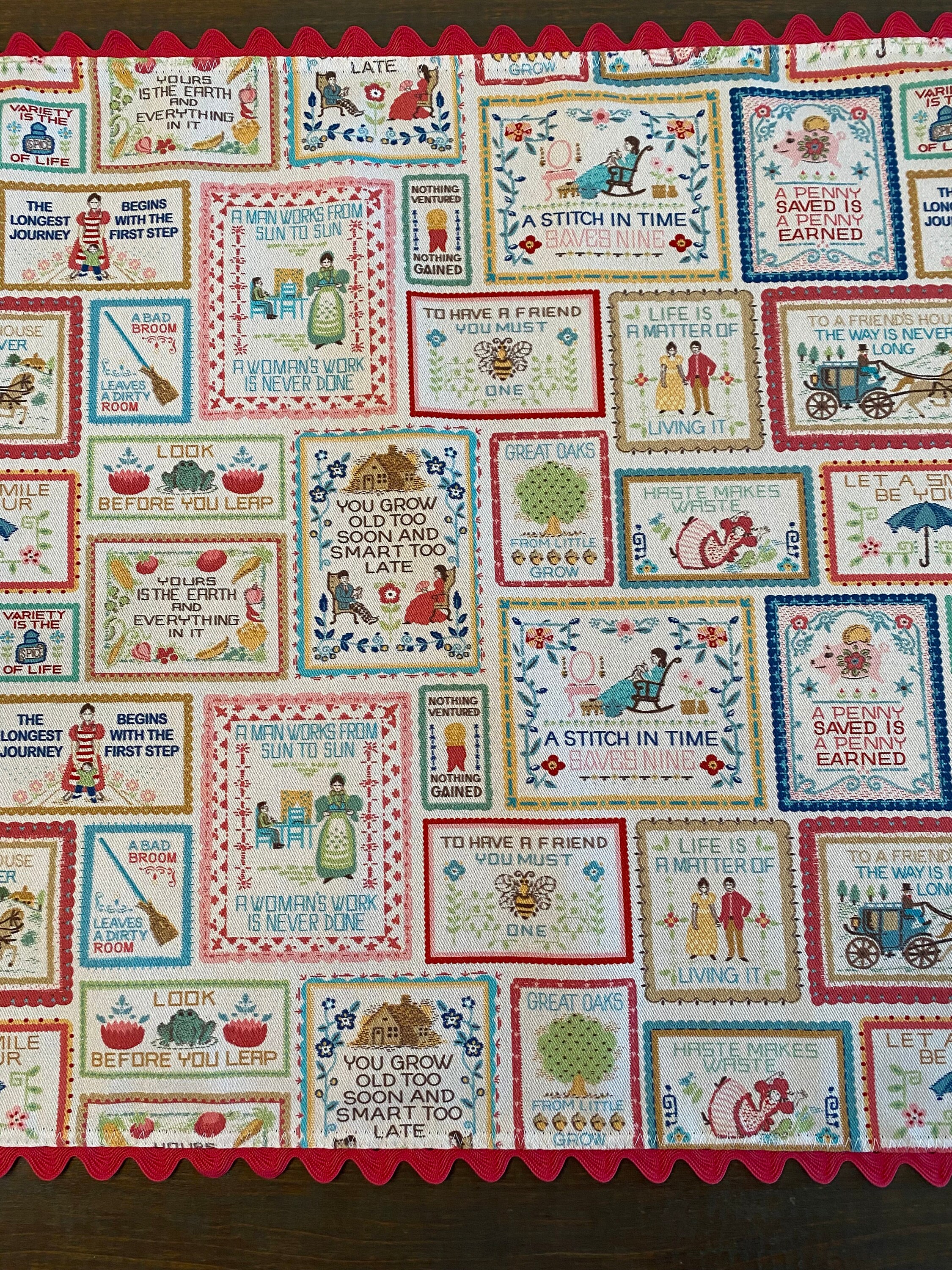 Red Ric Rac Table Runner Table Runner, Mercantile by Lori Holt, Lightweight Canvas Fabric, Old ...