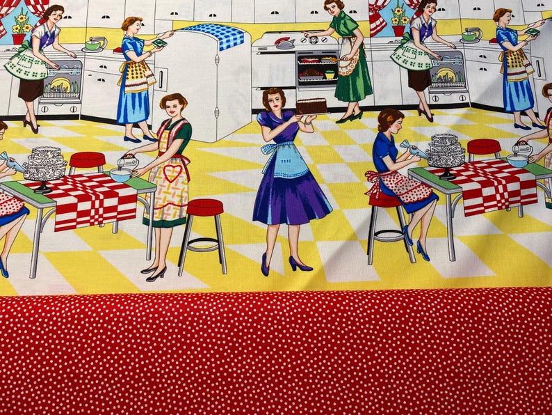 D. Two slice toaster Cover, Retro Fifties Kitchen Ladies, Reversible, Washable, Vintage Style, farmhouse, choose trim color, Home Ec Kitchen image 11
