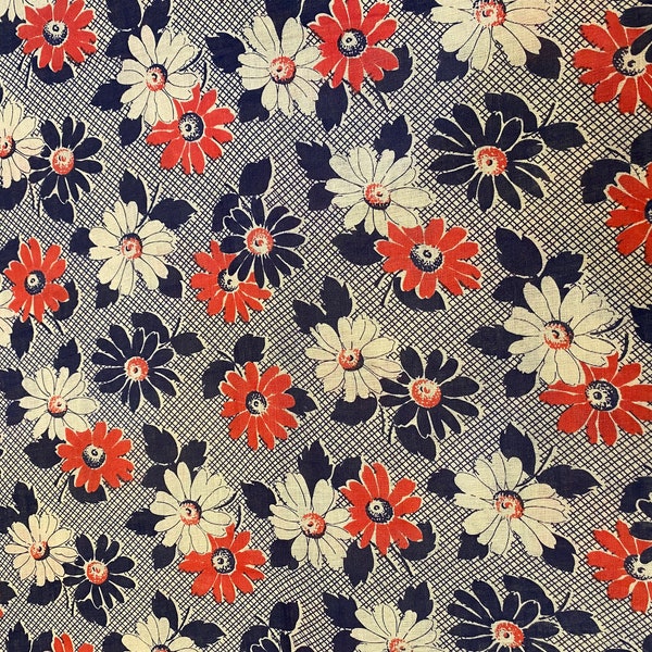 Vintage Fabric, over 3 yards, 36" wide, 1940s production, blue and red floral