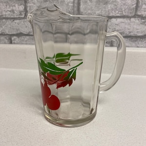 Vintage Juice Pitcher, Cherry, Apple, retro, mid-century, water pitcher, red