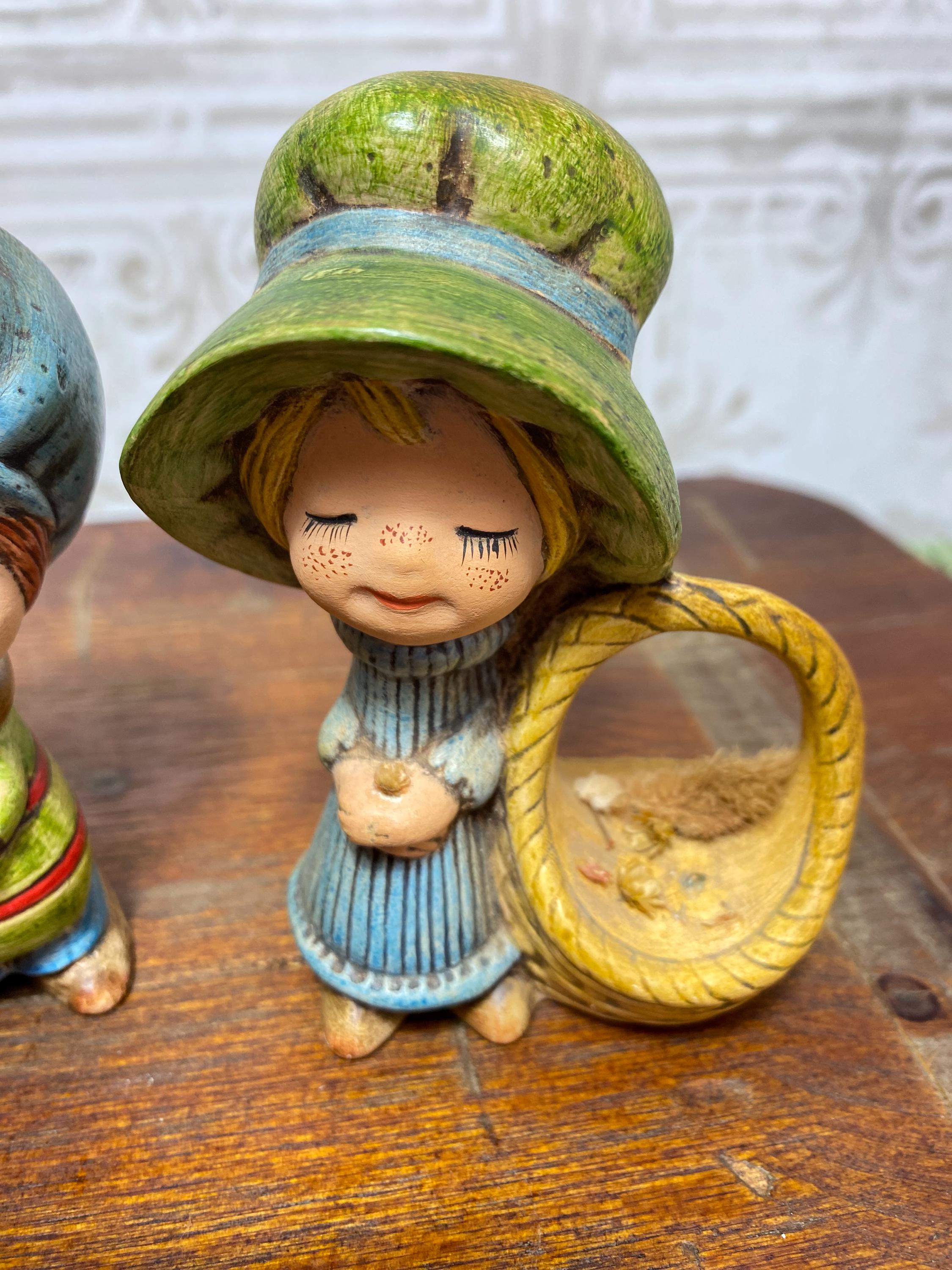 【★大感謝セール】 Ceramic 2 of Set Vintage Sunbonnet 1970s Figurines, Girls アンティーク雑貨
