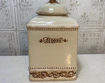 Vintage Biscotti Cookie Jar Canister, Ceramic, Large