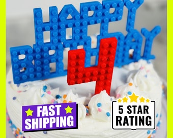 Brick Birthday Cake Topper, Happy Birthday Brick Topper with Number, Brick Number Cake Topper, Birthday Brick Cake Decor Topper, Brick Fan