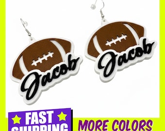 Personalized Football Earrings, Custom Football Name Earrings, Football Mom Gift, Personalized Mom Football Jewelry, Mom Football Team Pride
