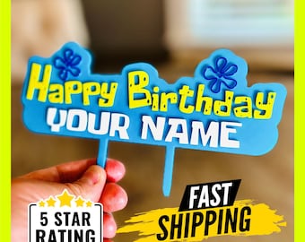 Sponge Cake Topper, Personalized Sponge Themed Birthday,  Custom Sponge Cake Decor, Kids Birthday Party Cake, Sponge Fan Cake Topper