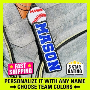 Personalized Baseball Keychain, Baseball Name Tag, Baseball Backpack Name, Custom Baseball Keychain, Baseball Bag Name Tag, Baseball Bag Tag