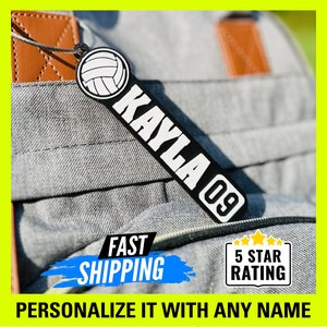 Personalized Volleyball Keychain, Volleyball Name with Number, Keyring, Backpack Tag, Bag Tag, Custom Name Volleyball Name Tag