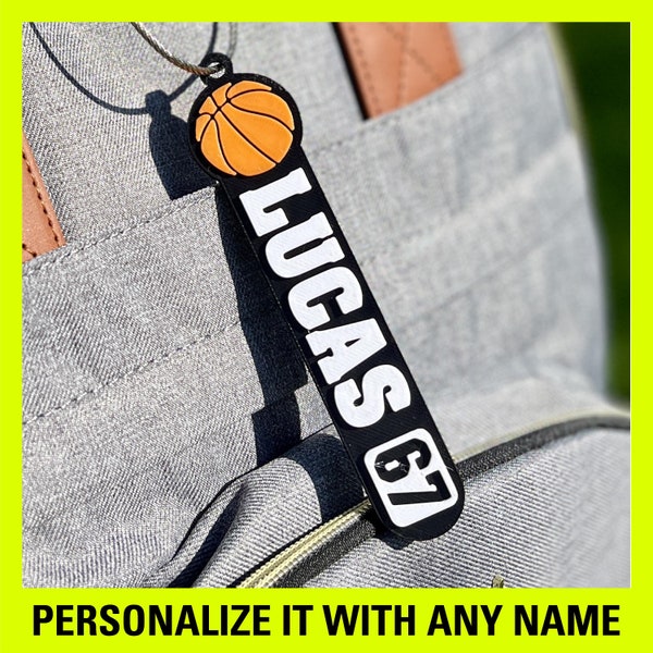 Personalized Basketball Team Gift, Basketball Name with Number, Custom Keyring, Backpack Tag, Bag Tag, Custom Name Basketball Player Name