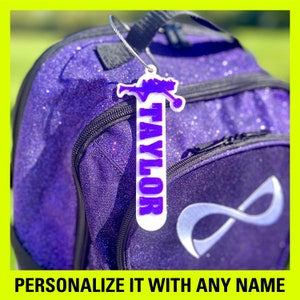 Personalized Cheer Keychain, Backpack Name Tag, Custom Cheerleading Keyring, Competition Bag Name, Poms, Nfinity