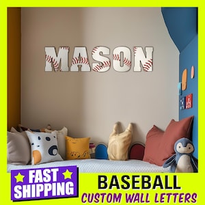 Baseball Personalized Wall Letters, Bedroom Baseball Theme Decor, Custom Wall Name Letters, Baseball Fan Custom Name Letters, 3D Wall Letter
