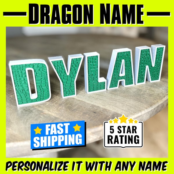 Personalized Dragon Name, 3D Printed Name, Customizable Colors, Unique Gift Idea, Colorful Letters, Personalized Gift, Birthday Dragon Name